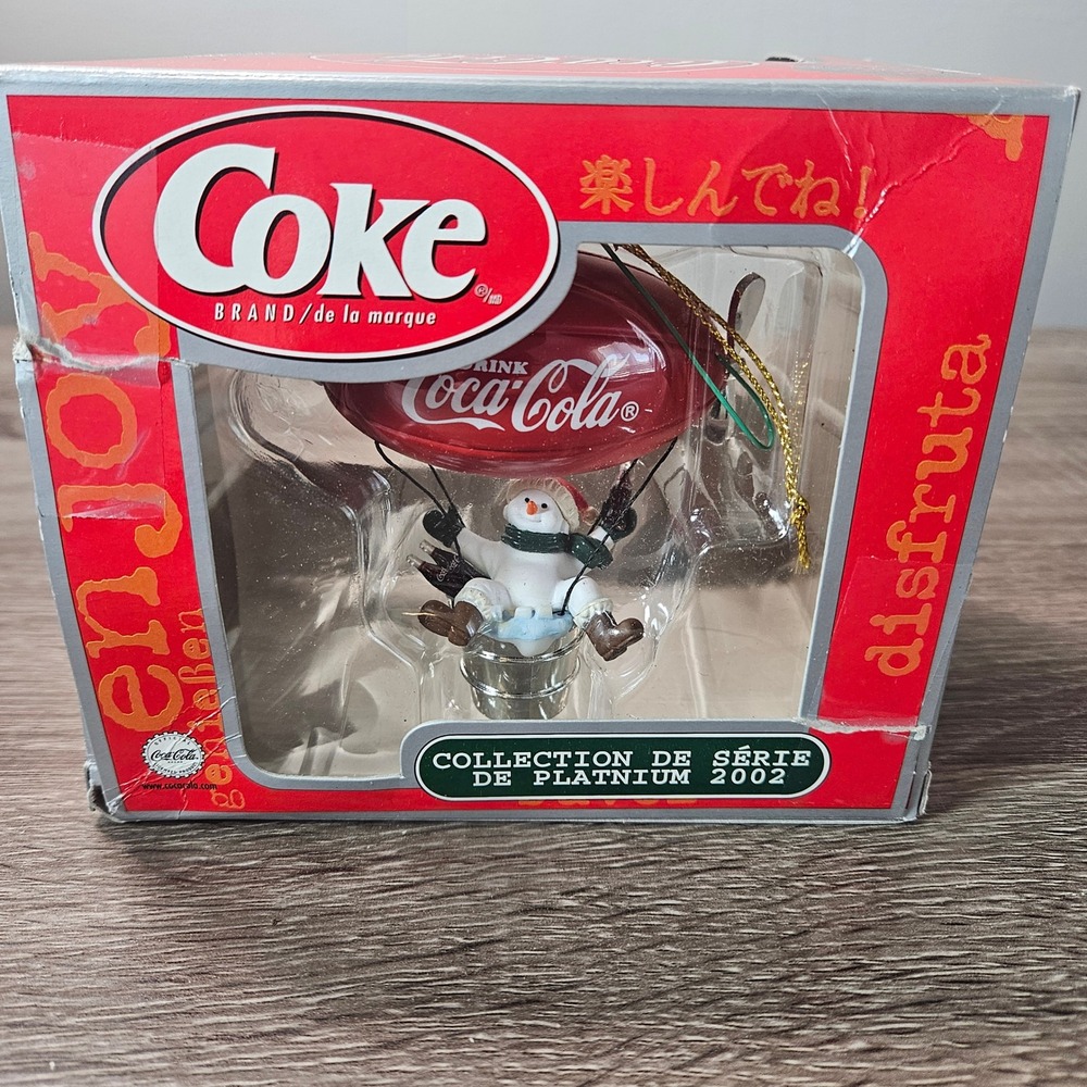 Coca-Cola Platinum Series 2002 Snowman Hot Air Balloon Christmas Ornament Boxed